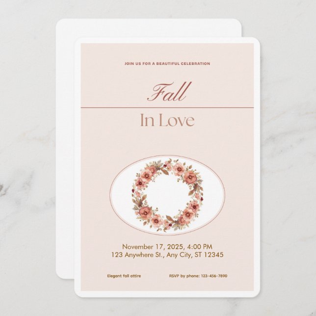 Boho Blush Fall Romance Floral Wedding Invitation (Devant / Derrière)