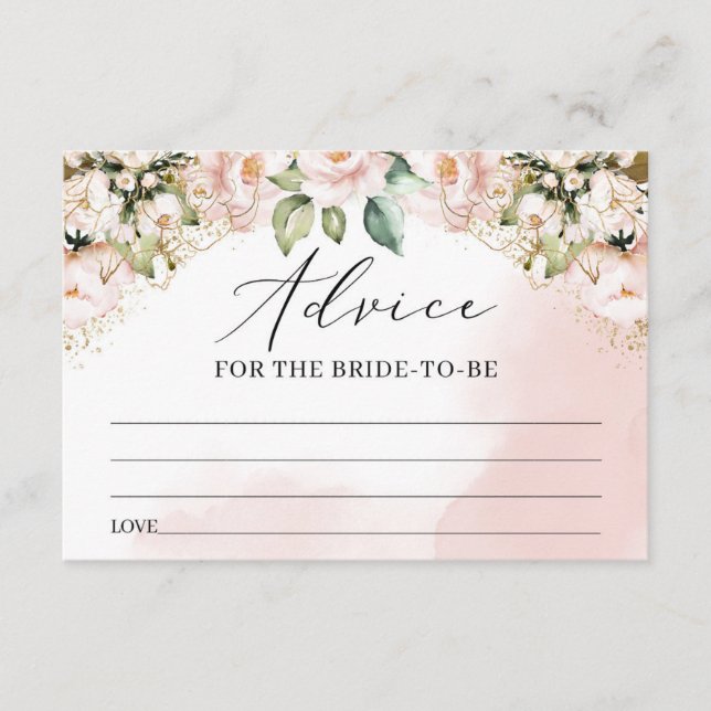 Boho Blush Pink floral or feuille carte conseil (Devant)