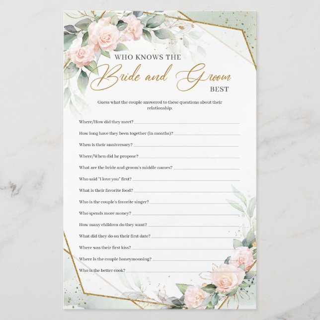 Boho Blush Qui connaît la mariée et le marié le mi (Devant)