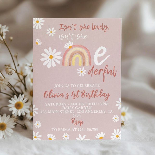 Boho Blush Rose Daisy 1er Anniversaire Invitation (Créateur téléchargé)