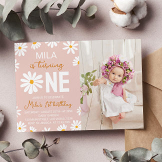 Boho Blush Rose Daisy Invitation Anniversaire