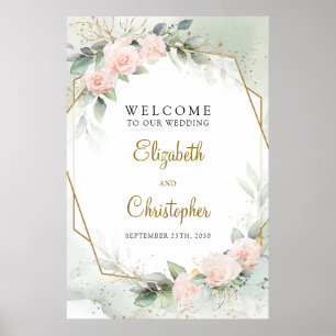 Boho Blush rose Floral et Affiche de bienvenue or