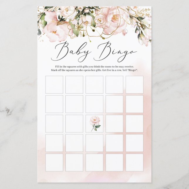 Boho blush rose floral or feuille jeu de bingo (Devant)
