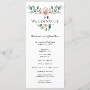 Boho Blush Rose Floral Wedding Programme
