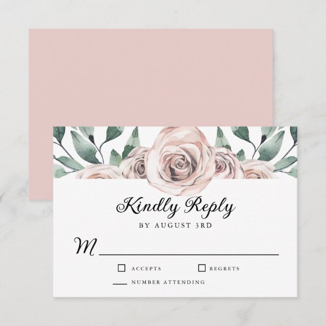 Boho Blush Rose Floral Wedding RSVP (Devant / Derrière)