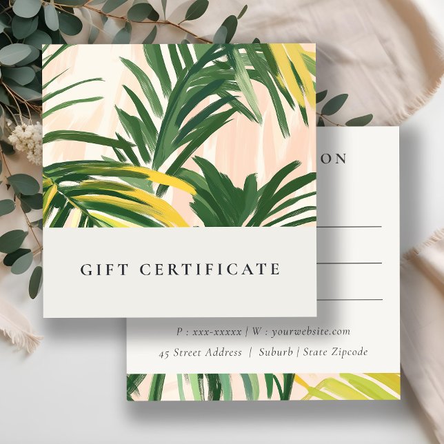 Boho Blush Tropical Palm Feuille certificat cadeau (Créateur téléchargé)