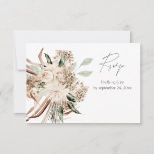 Boho Bohemian Beige Floral avec Carte RSVP Repas