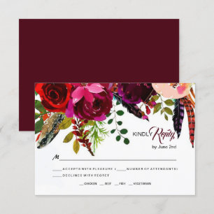 Boho Bold Bourgogne Floral Wedding RSVP