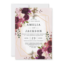 Boho Bordeaux Florals Invitation géométrique