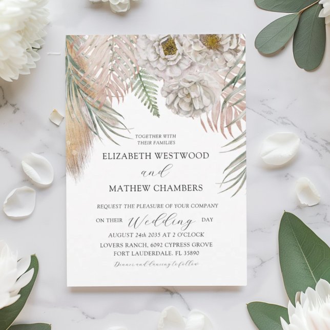 Boho Botanical Pampas Grass Wedding Invitation (Créateur téléchargé)