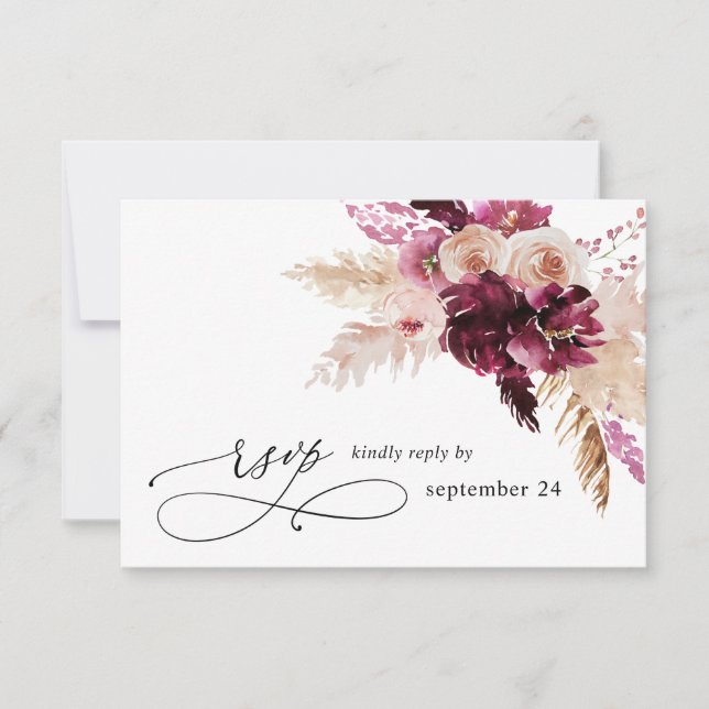 Boho Bourgogne & Blush Pink Floral w Repas RSVP (Devant)