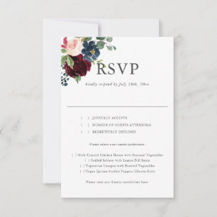 Boho Bourgogne Fleurs bleues Mariage RSVP