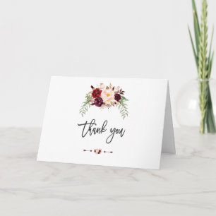 Boho Bourgogne Marsala Floral Calligraphié Merci