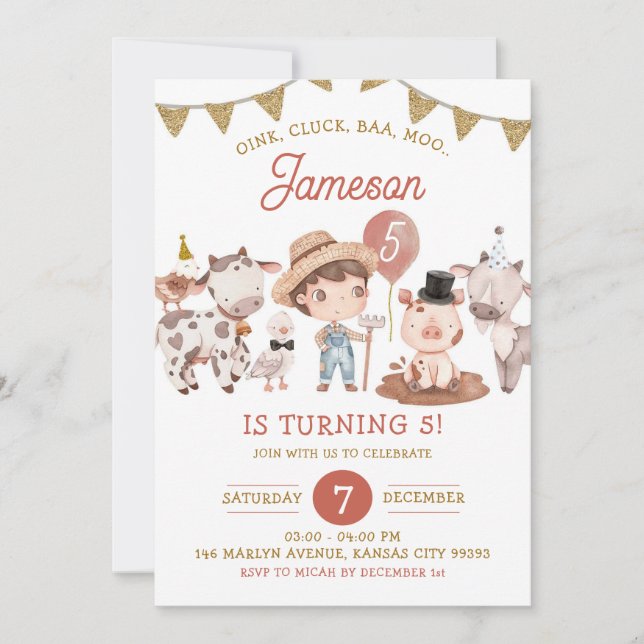 Boho Boy Farm Invitation d'anniversaire (Devant)