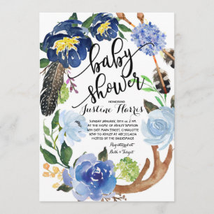 Boho boy Feathers Baby shower Invitation