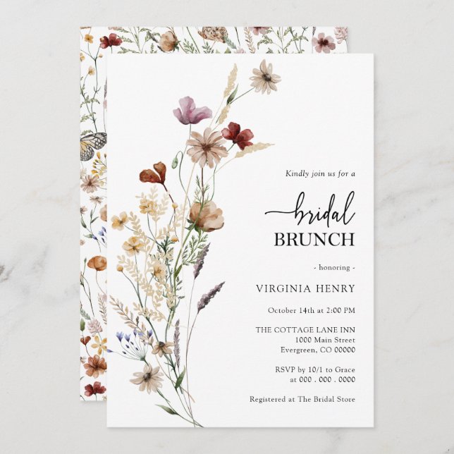 Boho Bridal Brunch Invitations (Devant / Derrière)