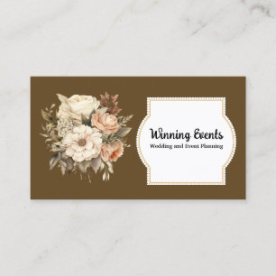 Boho Brown Gold Floral Carte de visite