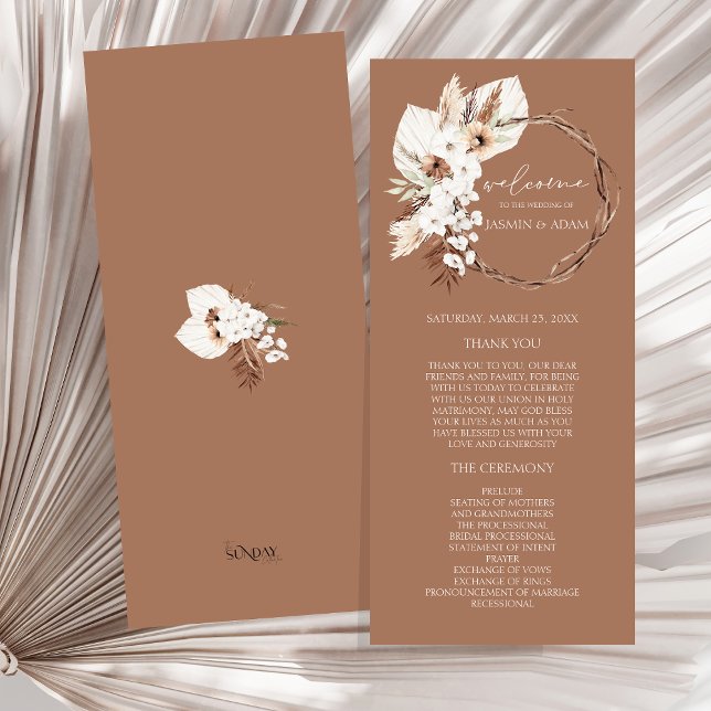 Boho Brown séché Floral Wreath Wedding Programme d (Boho Terracotta Floral Wreath Wedding Program)