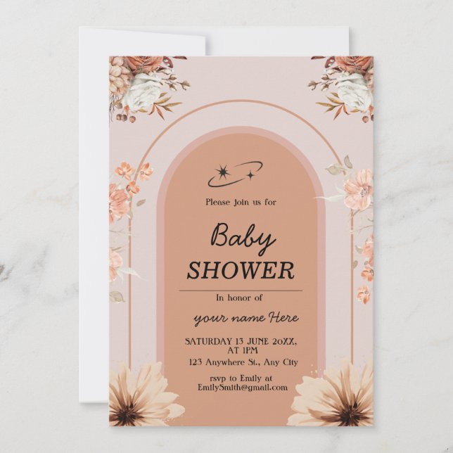 Boho brun crème Baby Girl Douche Invitation (Devant)