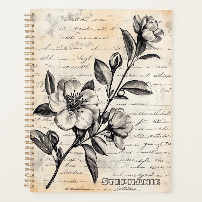 Boho Brun Floral Croquis Parchemin Vintage (Devant)