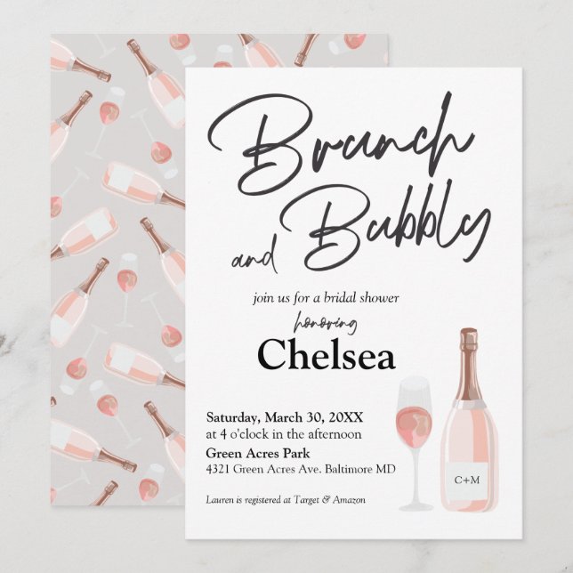 Boho Brunch Et Bubbly Invitation De Douche Nuptial (Devant / Derrière)