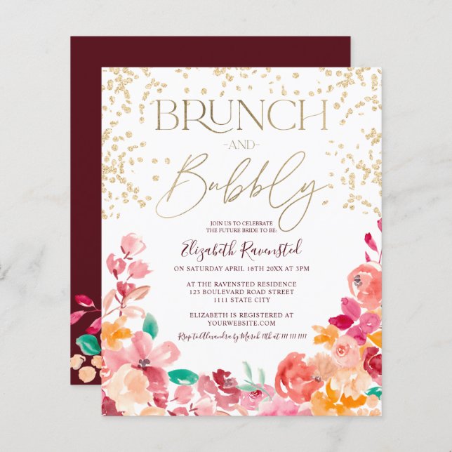 Boho brunch floral bubbly budget de douche nuptial (Devant / Derrière)