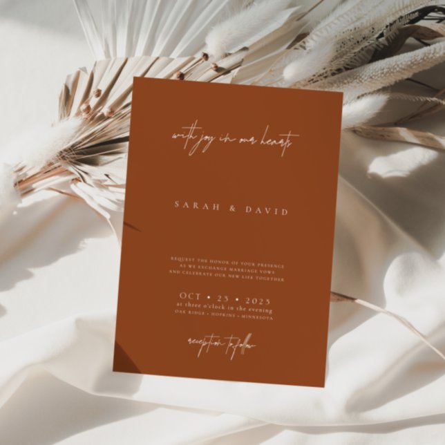Boho Brunt Orange Elégant Mariage Invitation (Créateur téléchargé)