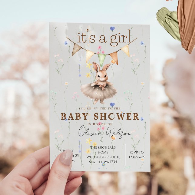 Boho Bunny Baby Shower Invitation with Floral Past (Créateur téléchargé)