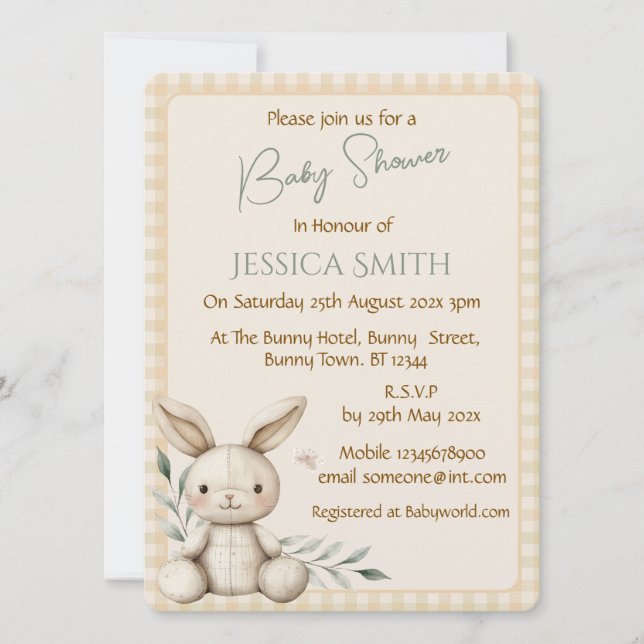 Boho Bunny Baby shower neutre Invitation (Devant)