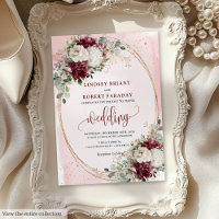 Boho Burgundy Blush Faire-part de mariage avec Ros