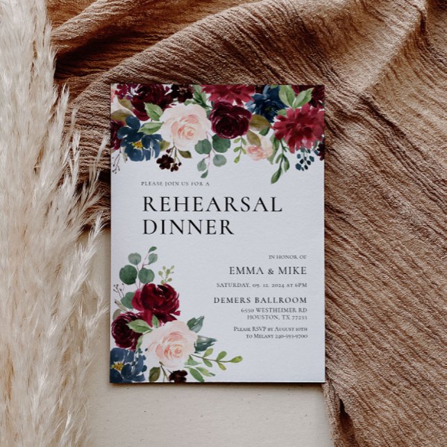 Boho Burgundy Blush Reply Dîner Invitation (Créateur téléchargé)