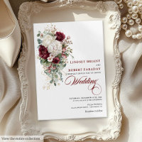 Boho Burgundy et White Rose Faire-part de mariage