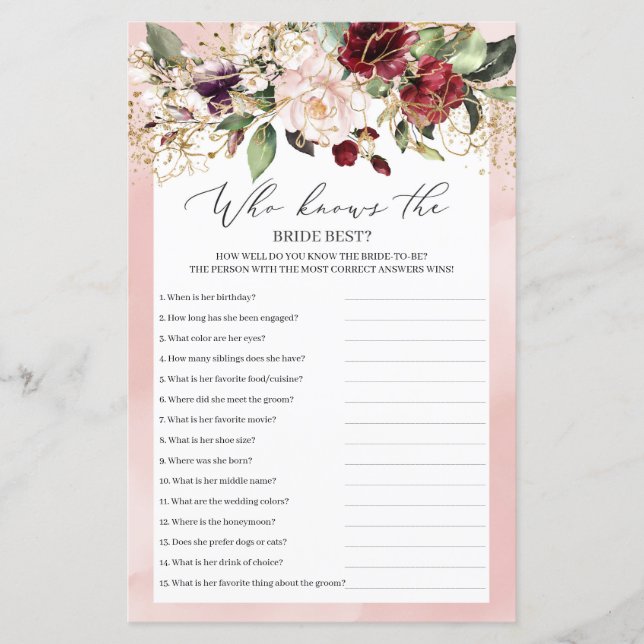 Boho Burgundy Floral Qui Connaît Bride Meilleur Je (Devant)