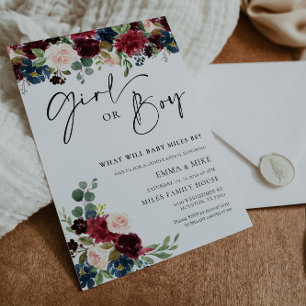 Boho Burgundy Girl or Boy Genre Reveal Invitation