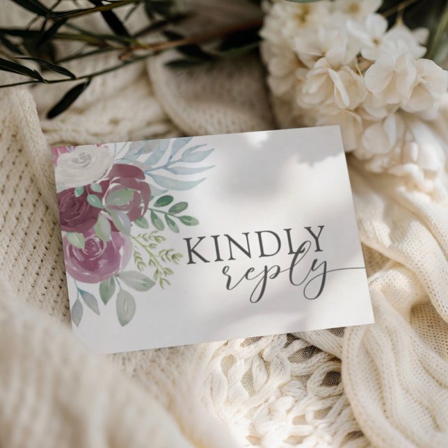 Boho Burgundy Rose Watercolor Wedding RSVP (Créateur téléchargé)