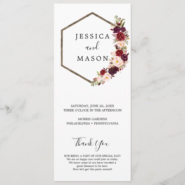 Boho Burgundy Wedding Programme (Devant)