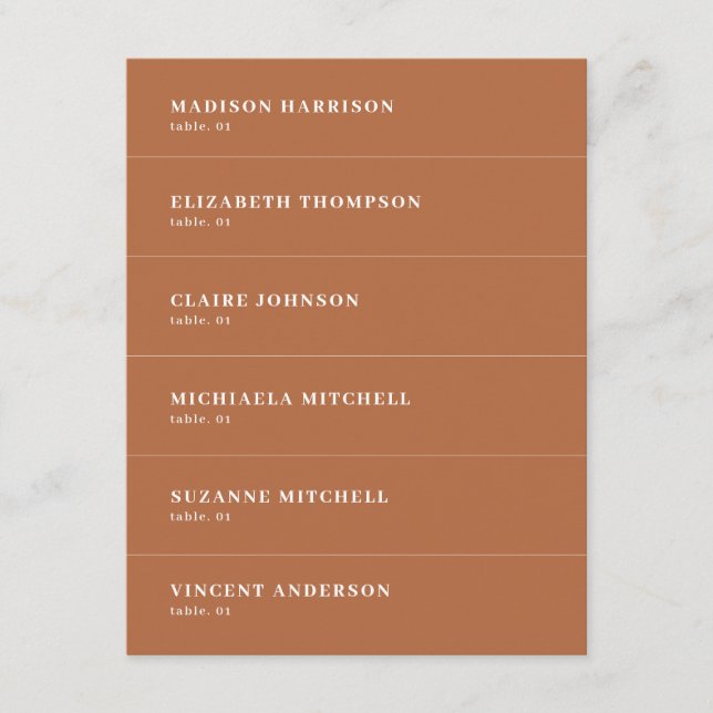 Boho Burnt Orange Mariage Carte Nom (Devant)