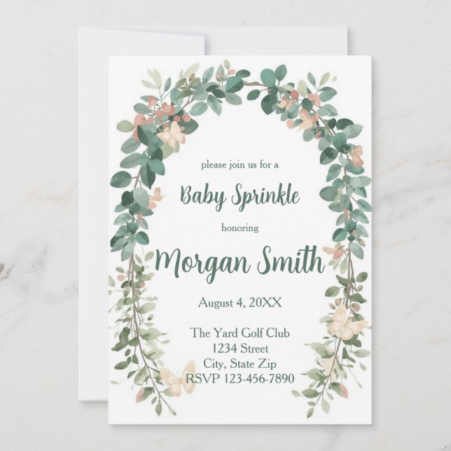 Boho Butterfly Baby Sprinkle Invitation Sage Green (Devant)