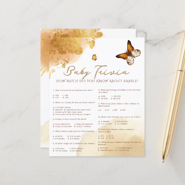 Boho Butterfly Baby Trivia Baby shower Jeu (Devant/Arrière en situation)