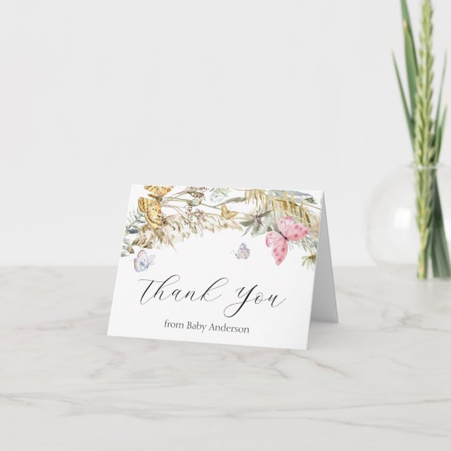 Boho Butterfly Douche Merci Note Card (Devant)