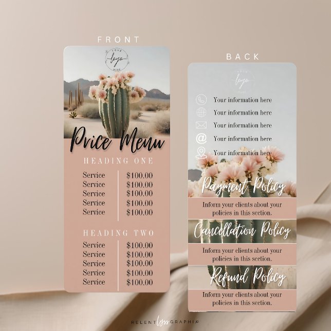 Boho | Cactus à fleurs | Menu Prix | Feuille de st (Créateur téléchargé)