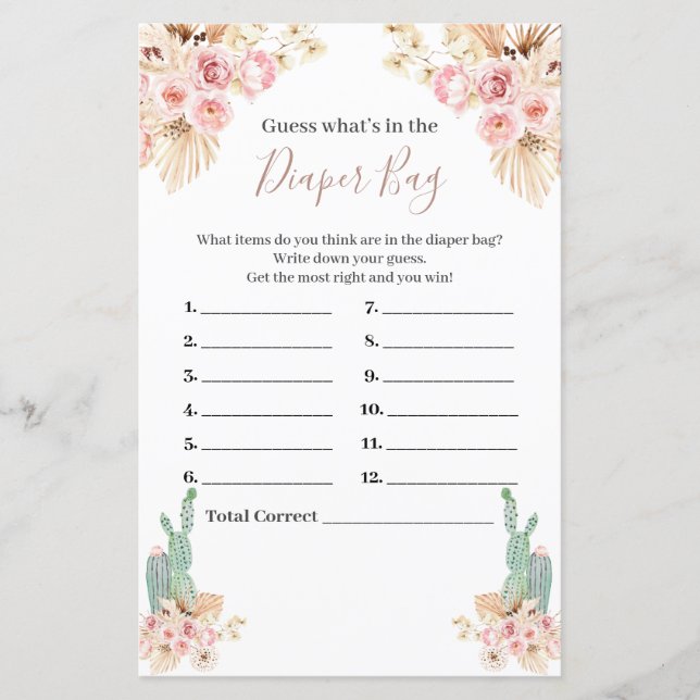 Boho Cactus Floral Devinez ce qu'il y a dans le sa (Devant)