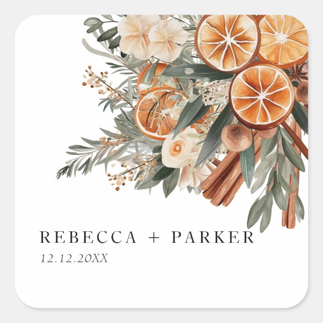 Boho cannelle mariage botanique hiver autocollant (Devant)