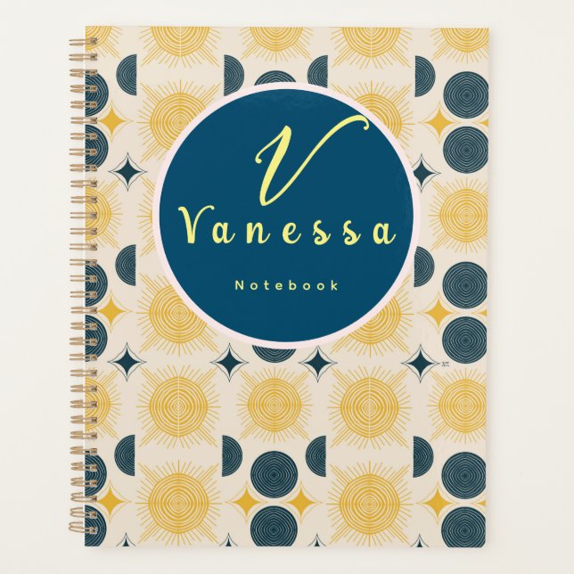 Boho Céleste Soleil Lune Monogramme Script (Devant)