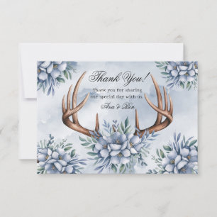 Boho Cerf Ramure Bleu Poussiéreux Floral Merci