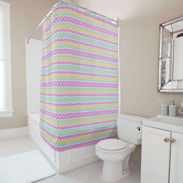 Boho Chevron Motif rideau de douche coloré (En situation)