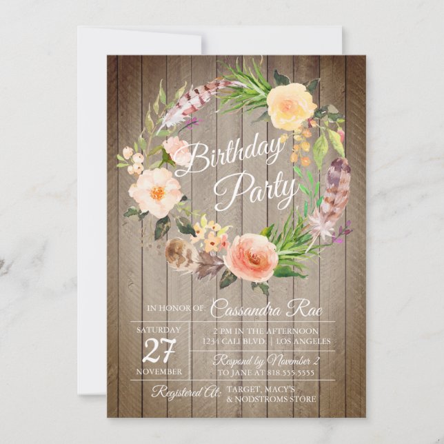 Boho Chic Anniversaire Fête Invitation (Devant)