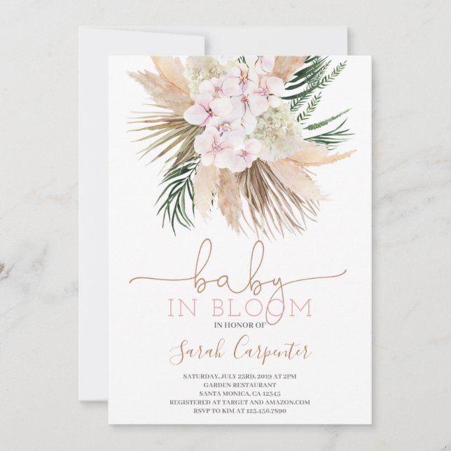 Boho Chic Baby en fleurs douche fille invitation (Devant)