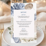 Boho Chic Beach Destination Hampton Menu Mariage<br><div class="desc">Ajoutez une touche de charme côtier à votre réception grâce à ces draps de menu de mariage bleu et neutre éthérée. Dotés de coquillages et de coraux peints à l'aquarelle, ces menus recto-verso sont parfaits pour les mariages en bord de mer, en bord de plage, en bord de mer, en...</div>