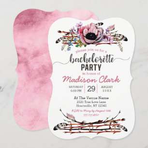 Boho Chic Blush Pink Bachelorette Party Invitation
